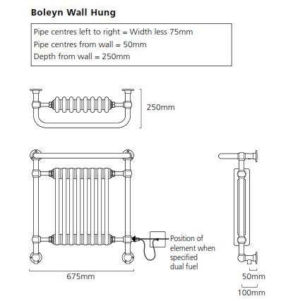 Boleyn Wall Mounted Towel Radiator 740 x 675mm